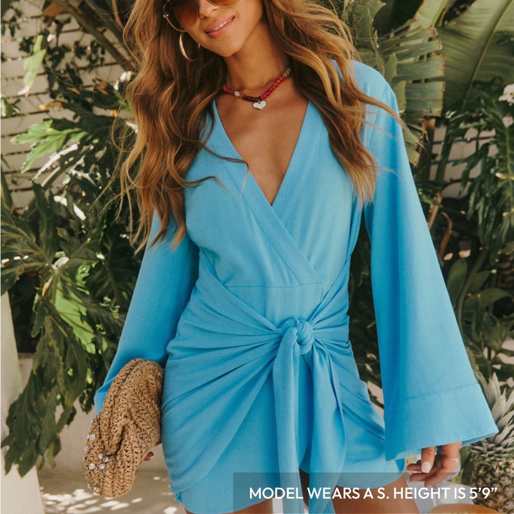 Vici Turquoise Blue Wrap Mini Dress with Front Knot